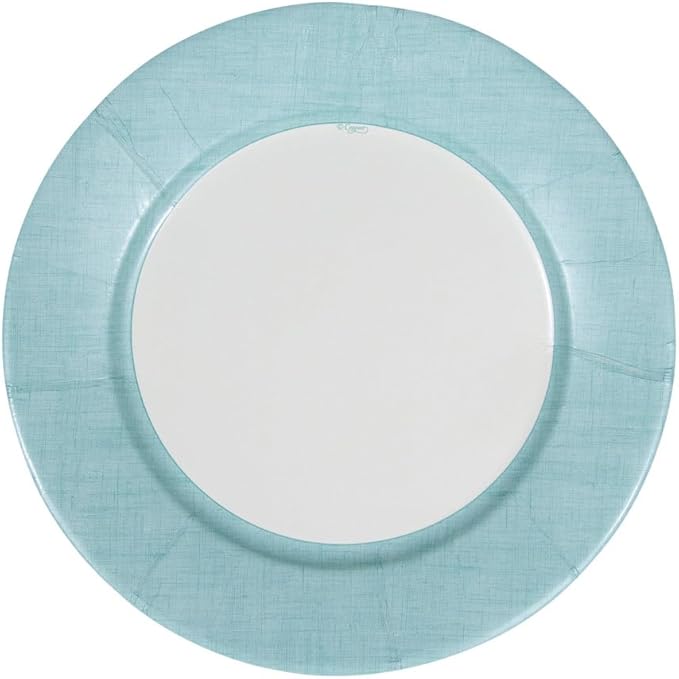Caspari Linen Border Paper Dinner Plates in Robin's Egg Blue - Pack of 8