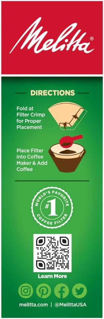 Melitta #2 Cone Coffee Filters, Natural Brown, 100 Count (Pack Of 6), 600 Total Filters - Fits all 2-6 Cup Cone Coffee Makers and 1-cup Pour-Over Brewers, Compostable, Tear-Resistant, Made in USA