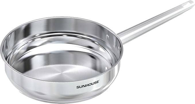 Sunhouse 8 Inch Tri-Ply Stainless Steel Frying Pan, Whole-Clad Skillet with Stay-Cool Handle, Oven Safe to 500째F, Dishwasher Safe, All Cooktop Compatible