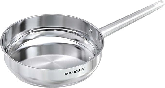 Sunhouse 8 Inch Tri-Ply Stainless Steel Frying Pan, Whole-Clad Skillet with Stay-Cool Handle, Oven Safe to 500째F, Dishwasher Safe, All Cooktop Compatible