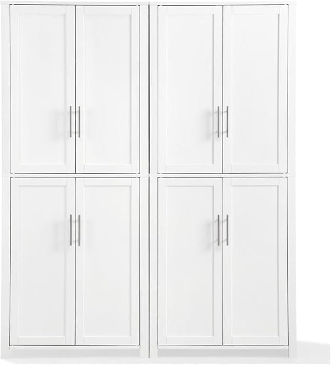 BOWERY HILL 4-Cabinet Wood Tall Pantry in White/Chrome (Set of 2)
