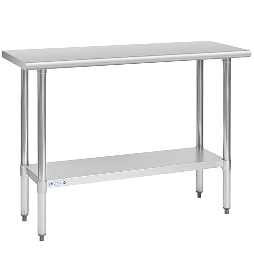 Hally Stainless Steel Table for Prep & Work 18 x 60 Inches, NSF Commercial Heavy Duty Table with Undershelf and Galvanized Legs for Restaurant, Home and Hotel