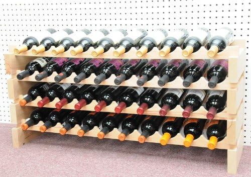 Wine Rack Wood -40 Bottles Modular Hardwood Wine Racks (10 bottles x 4 shelves)