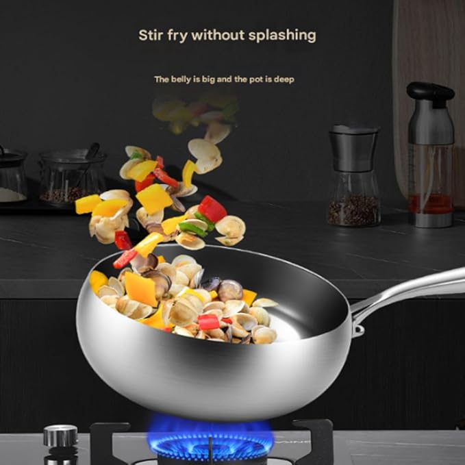 Titanium Hammered Pan with Lid, Thickened Multi-Layer Stock Pot, Titanium Wok Pan, Scratch-Resistant Non Stick Titanium Frying Pans, Even Heating for Cooking,10.23in