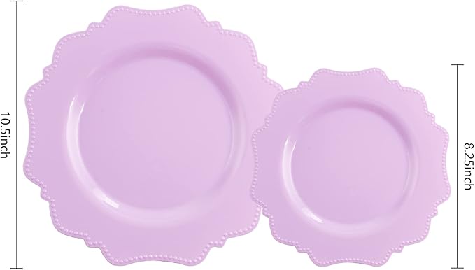 COLOSUS 60Pcs Lavender Purple Plastic Plates set,Heavy Duty Purple Disposable Plates include 30 Dinner plate 10.5??and 30 Salad/Dessert Plate 8.25??for Party and wedding