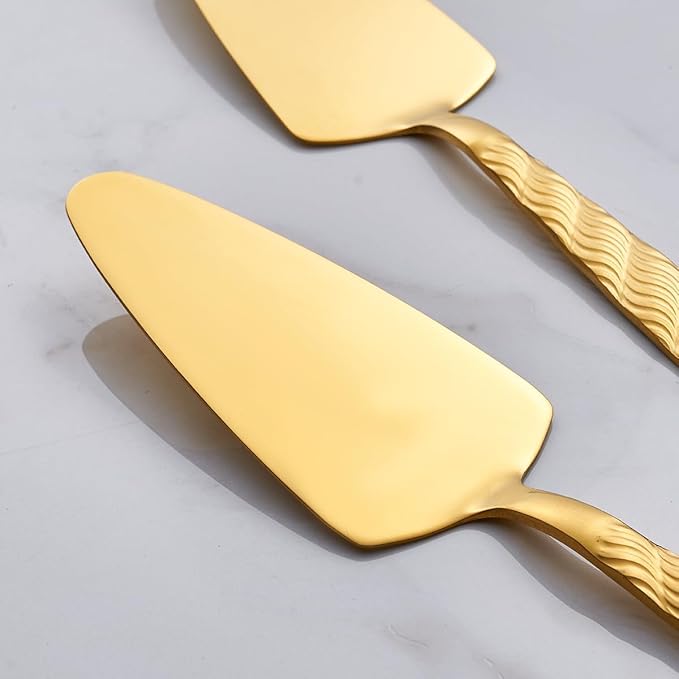 Gold Cake Server, 9.4-inch Stainless Steel Pie Server Spatula, Pizza Server Set of 3, Dishwasher Safe