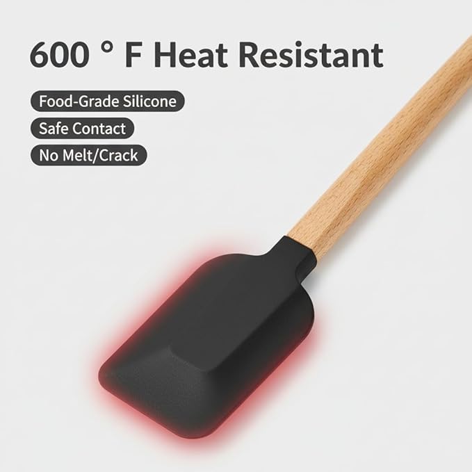 Non-Stick Rubber Spatula Set 5 Pieces - Food Grade Silicone Spatulas, Spoon Scraper, Jar Scraper, Flat Scraper for Baking Cooking Mixing Frosting - 600째F Heat Resistant (Cream White)