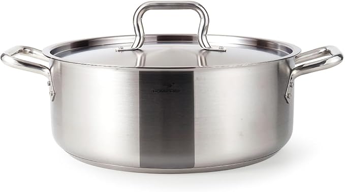 HOMICHEF 15 Quart LARGE Stainless Steel Braiser Pan with Lid - Commercial Grade NICKEL FREE Stainless Steel Healthy Braiser Pot 15 QT - Matte Polished Braising Pan Large
