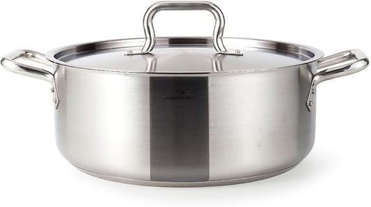 HOMICHEF 15 Quart LARGE Stainless Steel Braiser Pan with Lid - Commercial Grade NICKEL FREE Stainless Steel Healthy Braiser Pot 15 QT - Matte Polished Braising Pan Large