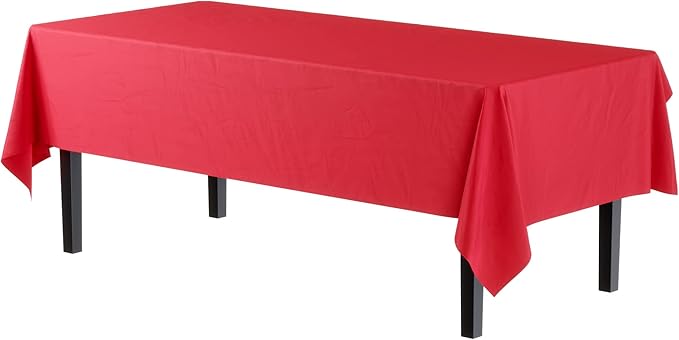 Party Solids Pack Of 6 Premium Plastic Tablecloth 54 Inch x 108 Inch Rectangle Plastic Table Cover - Red