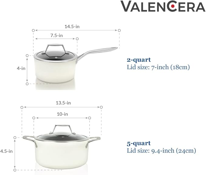 TeChef ValenCera Collection | 5-quart Ceramic Nonstick Soup Pot with Glass Lid, Nontoxic - Nontoxic - Free of PFAS, PFOA, PTFE (Soup Pot 5-Qt)