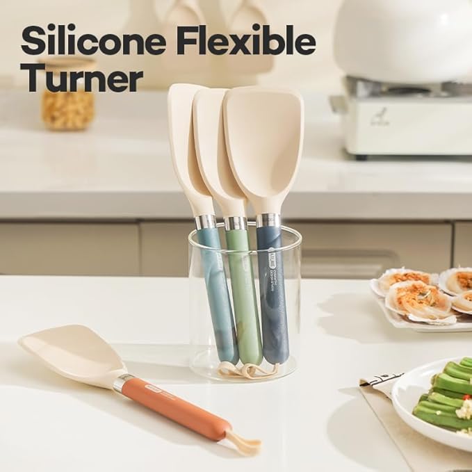 Silicone Small Spatula for Cooking Flexible Turner with Solid Inner Core and Heat Resistant Nylon Handle Ideal Spatula for Non-Stick Cookware