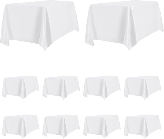 PureFit 10 Pack Rectangle White Table Cloths 60 x 126 Inch for 6Ft Tables, Stain and Wrinkle Resistant Table Linens for Home Use, Wedding, Party, Banquet and Camping