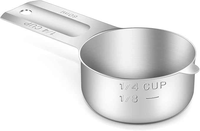 BERYLER 1PCS 1/4Cup (60ml, 2oz) Single Measuring Cup, Stainless Steel Measure Scoop, Metric and US Measurement, Dishwasher Safe