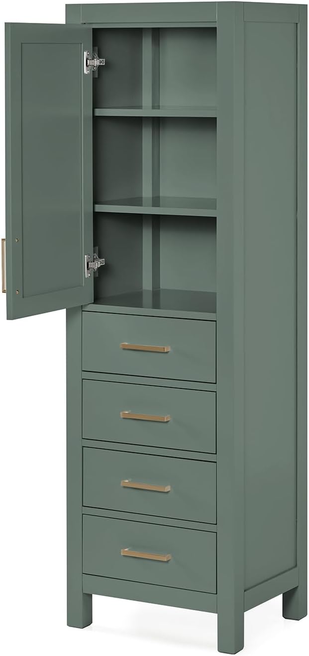 ARIEL Cambridge Bathroom Linen Storage Cabinet 65?쒱 x 20?쓂 x 16?쒭 in Vintage Green