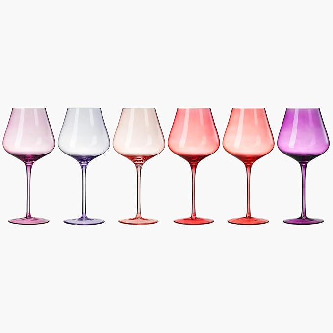 Colors of Love Pink & Red Valentines Crystal Wine Glasses Set of 6 ??Elegant Italian Style Tall Stemmed 24oz Glassware Valentine?셲 Day, Romantic Dinners, Anniversaries, Weddings Gifts, Wife Girlfriend