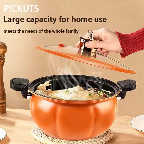 8l/2.11gal stainless steel pressure cooker,ollas de presi처n para cocinar,Non-Stick Pumpkin Shaped Soup Pot, Multi-Function Micro Pressure Cooker,Anti-Explosion Safe,Heat-Resistant & Anti-Scald