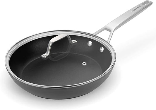 MsMk 12 Inch Nonstick Frying Pan with Lid, Titanium and Ceramic Nonstick skillet with lid, PFOA Free, Non-Toxic, Stay-Cool Handle, Scratch-resistant, Dishwasher Safe, Oven Safe to 700째F