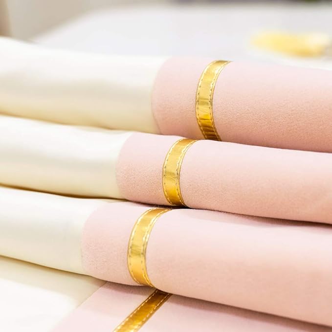 Avigers 12 x 59 Inch Decorative Luxury Pink White Gold Leather Striped Patchwork Velvet Table Runners with Tassels for Home Living Room Bedroom Art Decor Wedding