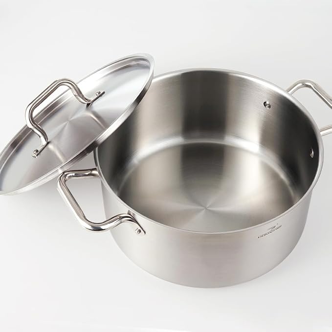 HOMICHEF Braiser Pan 8 Quart with Lid Nickel Free Stainless Steel - Matte Polished Braiser with Stainless Steel Lid - Heavy Weight Braising Pan Non Toxic Induction