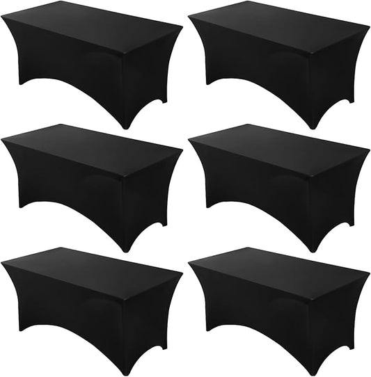 Fixwal 6 Pack Table Cover, 6FT Spandex Table Cloth Fitted Rectangular Tablecloth Resistant Stretch Rectangular Patio Table Cover for Event, Wedding, Banquet, Party (Black, 72L x 30W x 30H Inch)
