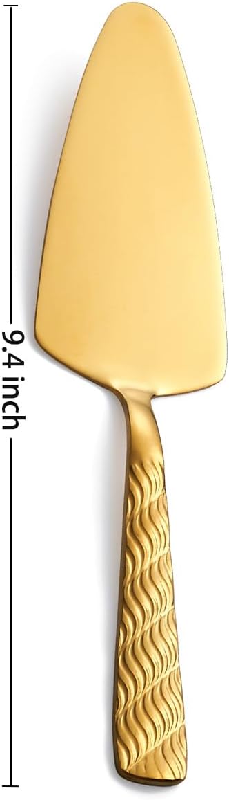 Gold Cake Server, 9.4-inch Stainless Steel Pie Server Spatula, Pizza Server Set of 3, Dishwasher Safe