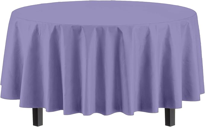 Party Solids 6-Pack Premium Plastic Tablecloth 84in. Round Plastic Table Cover - Lavender