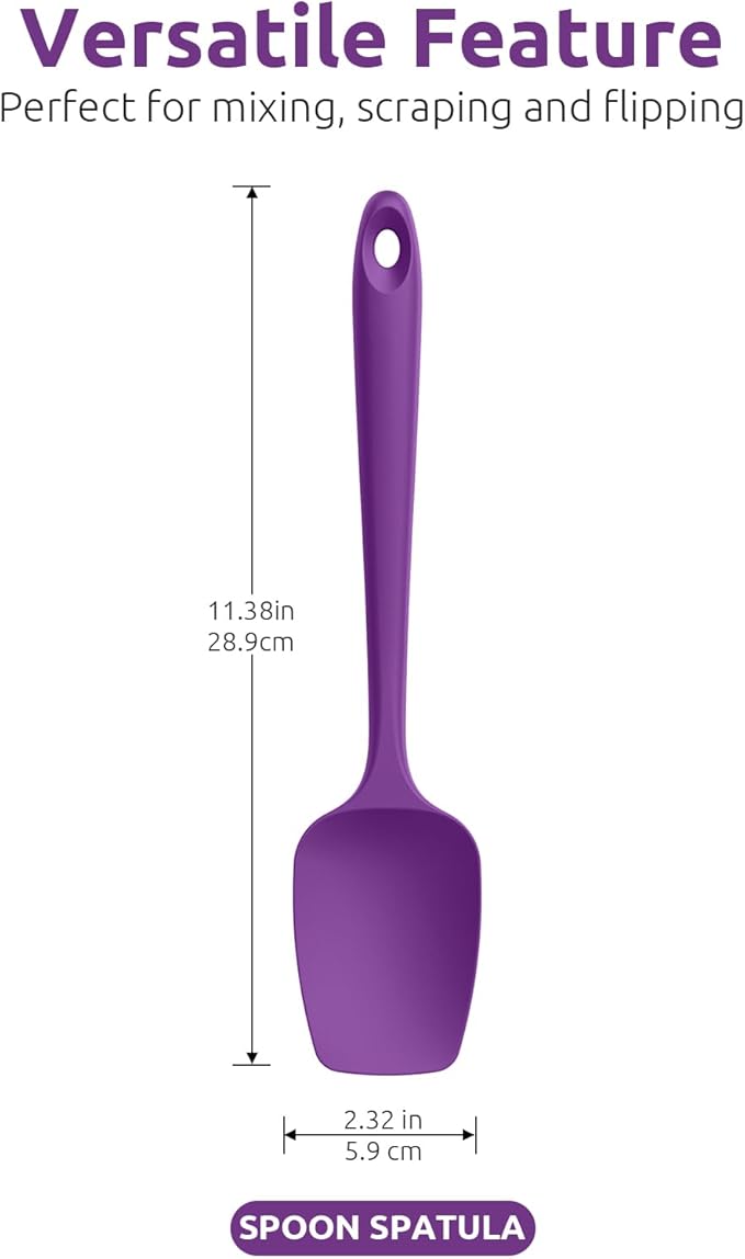 U-Taste Silicone Spoon Spatula Set, 600쨘F High Heat Resistant Food Grade Flexible Rubber Scraper, Integrated Cooking Mixing Baking Kitchen Utensils Set of 3 for Nonstick Cookware (Purple)