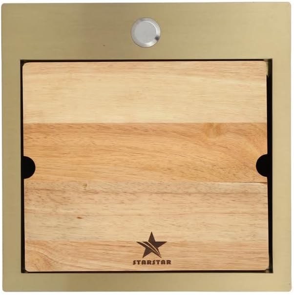 STARSTAR Workstation Ledge Top Mount/Drop-in Gold 304 Matte Stainless Steel Single Bowl For Kitchen,Yard, Office, Bar, Laundry Sink (18 x 18 x 10)