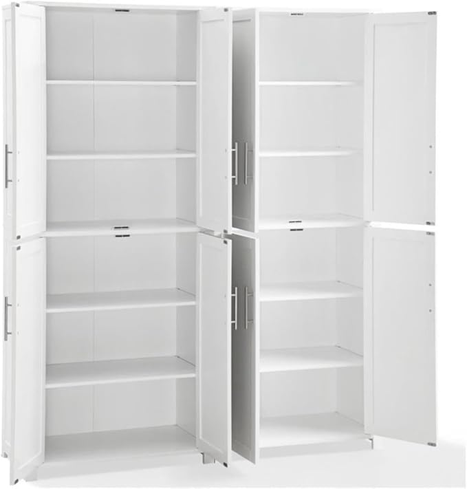BOWERY HILL 4-Cabinet Wood Tall Pantry in White/Chrome (Set of 2)