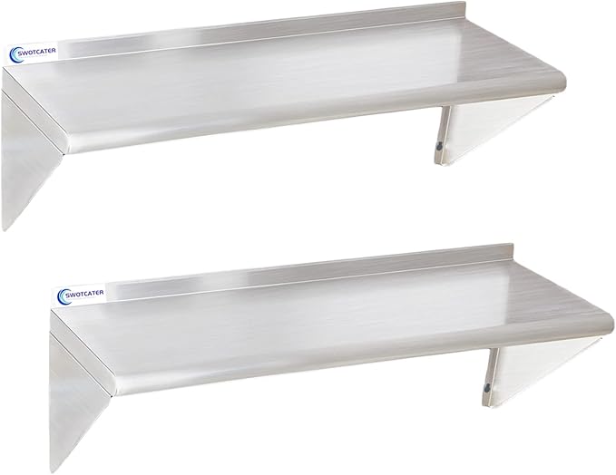 2 Pack Stainless Steel Shelf 12"x36" 280LB, Commercial Wall Mounted Metal Shelving for Home Kitchen, Restaurant