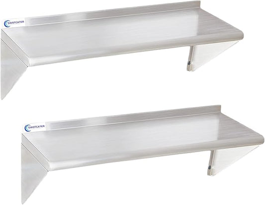 2 Pack Stainless Steel Shelf 12"x36" 280LB, Commercial Wall Mounted Metal Shelving for Home Kitchen, Restaurant