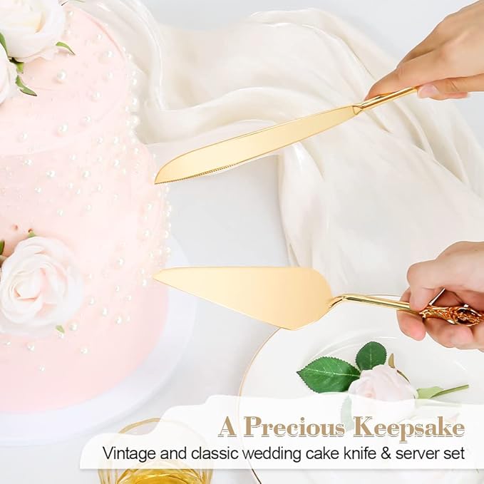 Cake Knife and Server Set for Wedding, Gold Cake Cutting Set, Elegant Cake Knives Cutter Set, Pie Pastry Servers, Birthday Bridal Quincea챰era Gift (F-Crown)