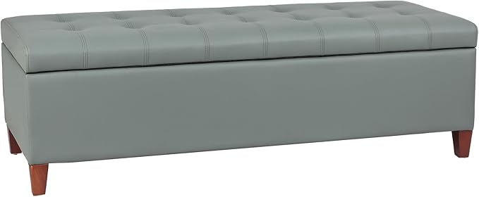 Joveco 51 Inch Storage Ottoman Bench,Tufted Leather Storage Bench for Bedroom (51??Gray Green)