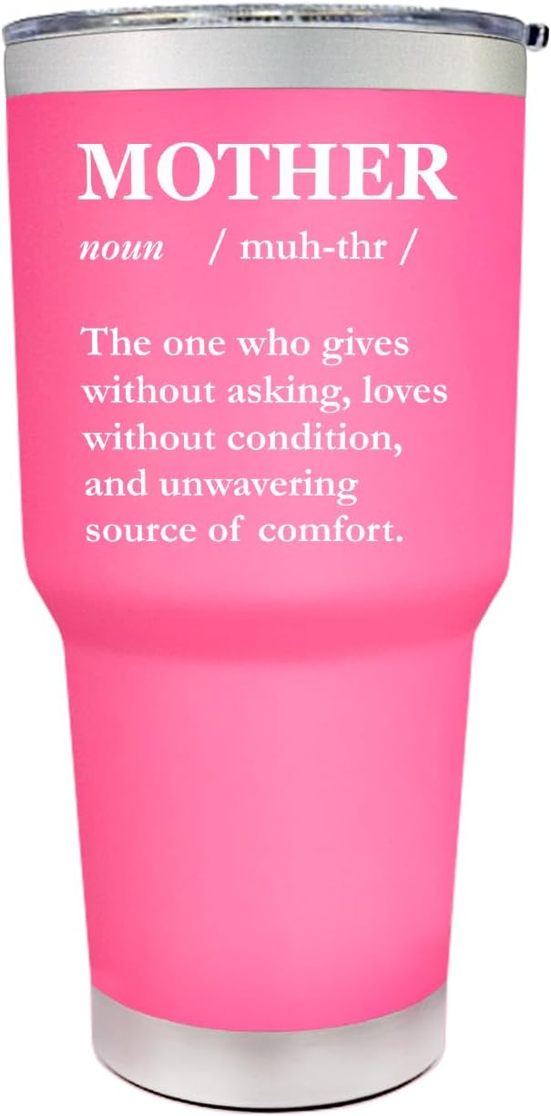 Palm City Products Mother Definition 30 oz Tumbler - Pink Insulated Cup for Mothers - Large Stainless Steel Tumbler with Spill Proof Lid - Mother's Day Tumbler Gift - Cute Mom Travel Mug