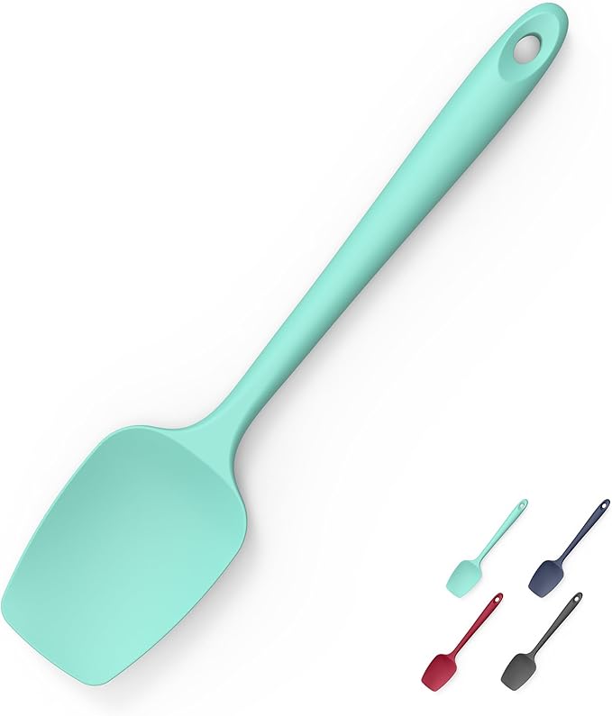 Heat Resistant Silicone Spoon Spatula, Doosu 600째F High Temp Flexible Cooking Spoons Kitchen Rubber Spoonula Scratch-Proof for Mixing Stirring Scraping Serving Non-Stick Cookware (11.4in, Aqua Sky)