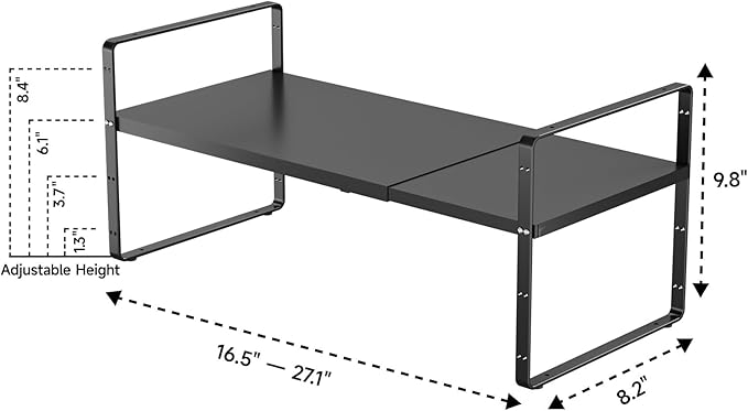 2Pack 16.5-27?쇺셂 Expandable Cabinet Countertop Shelf Organizer, Stackable Metal Shelves, Kitchen Organizers and Storage, Black Storage Spice Rack for Pantry and Cupboard