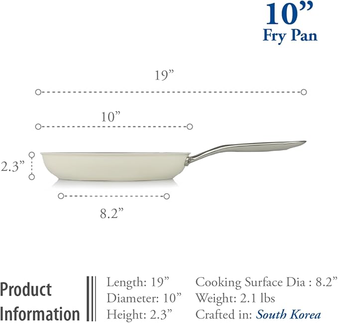 TeChef Collection 10" Ceramic Nonstick Frying Pan Skillet, Nontoxic - Free of PFAS, PFOA, PTFE, Made in Korea (10-in)