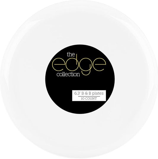 [30 Pack 6.3''] White Plastic Party Plates Edge Collection Premium heavyweight Elegant Disposable Tableware Dishes