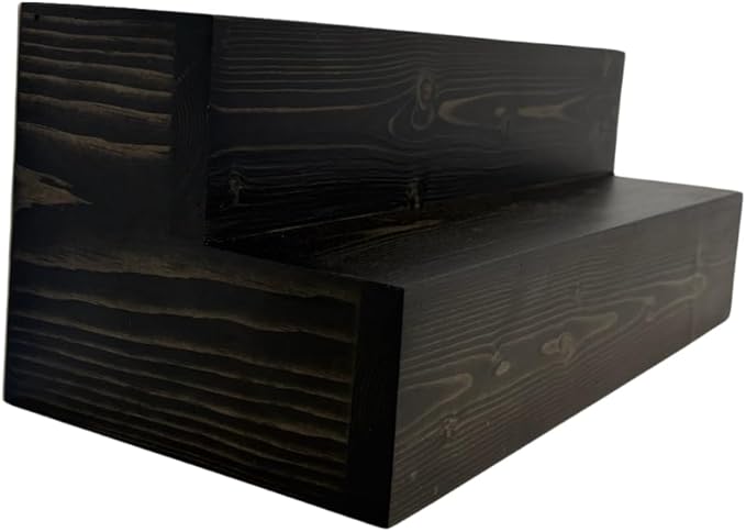 2 Tiered Liquor Bottle Display Shelf ??Holds Up to 14 Bottles Bar Organizers for Wine & Whiskey ??Free Standing Bottle Stand for Home, Bar Decor ??Wooden Kitchen Counter Shelf, 24" Black