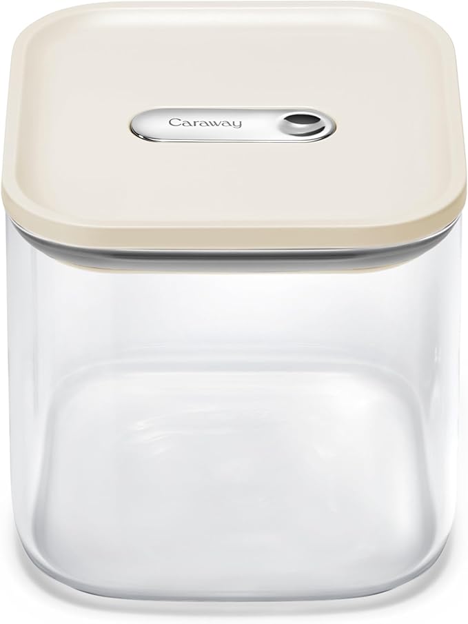 Caraway 2.5qt Glass Airtight Food Storage Container with Lid ??Non-Toxic, BPA-Free Kitchen Storage Container ??Stackable, Space-Saving Airtight Container for Dry Goods and More - Cream