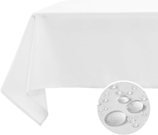 BYDOLL Table Cloth White 60x102 Inch Tablecloth for 6 Foot Rectangle Tables Outdoor Polyester Washable Wrinkle-Free and Spillproof Tablecloth for Festival Wedding Party Camping Patio Cover