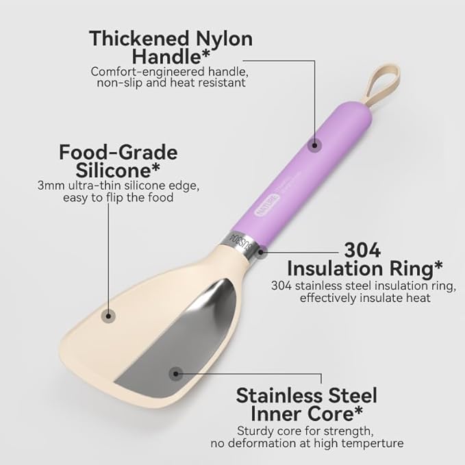 Silicone Small Spatula for Cooking Flexible Turner with Solid Inner Core and Heat Resistant Nylon Handle Ideal Spatula for Non-Stick Cookware