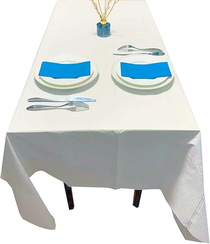 [6 Pack] White Paper Tablecloth Disposable for Rectangle Tables, 54 X 108 Inch Party Table Cover with Plastic Backing, Waterproof 3 Ply Table Cloth for Wedding Christmas Bachelorette, New Pattern