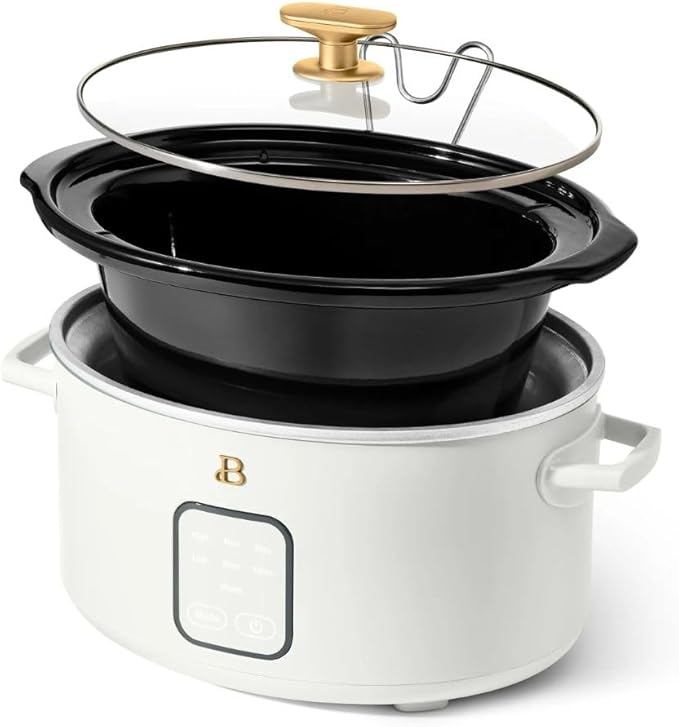 Beautiful by Drew Barrymore 4Qt Slow Cooker, Touch-Activated Display, 4 Presets, Auto Warm, Dishwasher-Safe Pot. (White Icing)