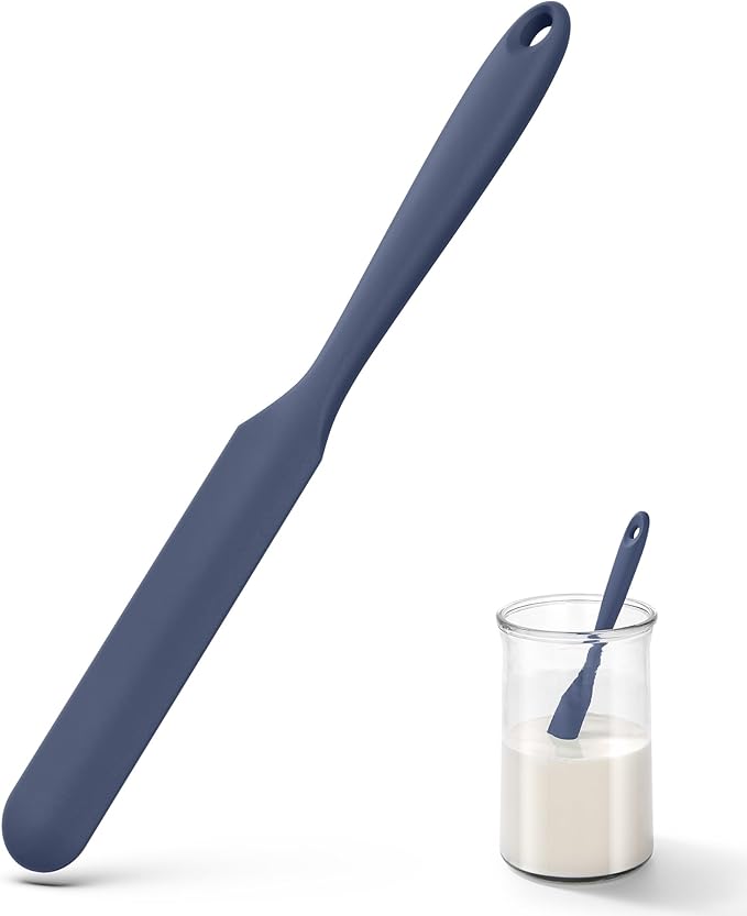 U-Taste Skinny Silicone Jar Spatula: 600쨘F Heat-Resistant Food-Grade 10in Long Narrow Sourdough Stirring Stick, Seamless Flexible Peanut Butter Spreader for Scraping Icing Cream, Jam (Midnight Blue)
