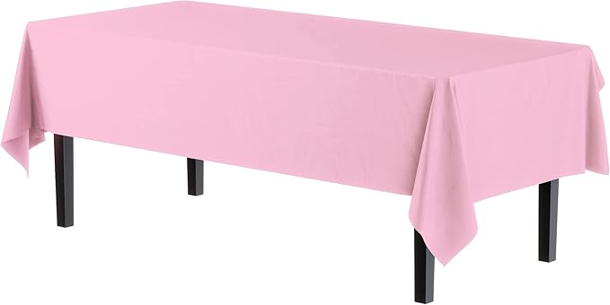 Party Solids 6-Pack Premium Plastic Tablecloth 54in. x 108in. Rectangle Plastic Table Cover - Pink