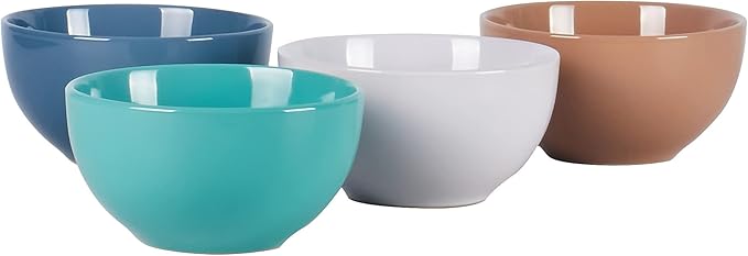 Color Wave Stoneware 16pc Dinnerware Set, Earth Paint Mixed Colors of White, Beige, Turquoise and Dark Blue