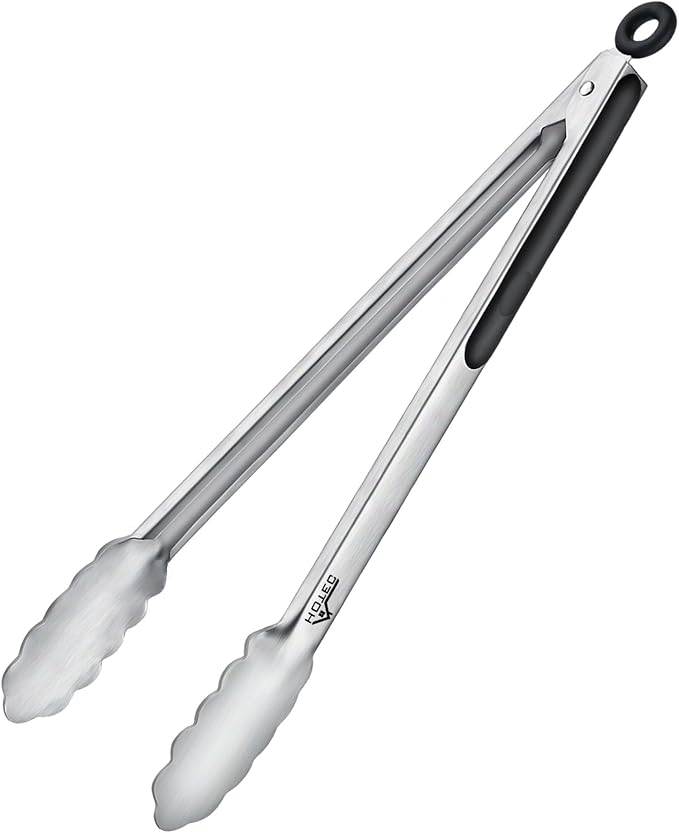 Hotec Stainless Steel Kitchen Tongs, 16 Inch Extra Long Locking Metal Food Tongs for Cooking, Serving, BBQ, Grill Non-Slip Grip