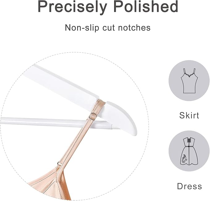 TOPIA HANGER Wooden Coat Hangers 30 Pack, White Wood Suit Hangers with Non Slip Pants Bar, 360째 Swivel Hook and Shoulder Notches for Camisole, Jacket, Pants, Smooth Finish Clothes Hangers -CT34W30